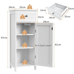 Costway Bathroom Wooden Storage Cabinet Floor Standing Cupboard W/ Single Door & Drawer - thumbnail 2