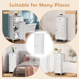 Costway Bathroom Wooden Storage Cabinet Floor Standing Cupboard W/ Single Door & Drawer - thumbnail 3