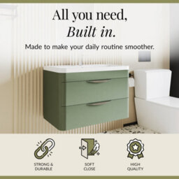 Balterley Aldershawe Contemporary Wall Hung 2 Drawer Bathroom Vanity Unit & Polymarble Basin, Satin Green, 800mm - thumbnail 3