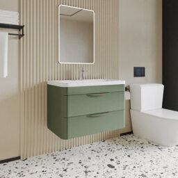 Balterley Aldershawe Contemporary Wall Hung 2 Drawer Bathroom Vanity Unit & Polymarble Basin, Satin Green, 800mm - thumbnail 4