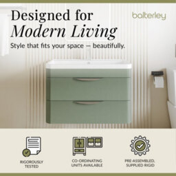 Balterley Aldershawe Contemporary Wall Hung 2 Drawer Bathroom Vanity Unit & Polymarble Basin, Satin Green, 800mm - thumbnail 2