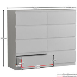 Lassic Vida Designs Denver White 8 Drawer Chest (H)955mm (W)1200mm (D)400mm - thumbnail 2