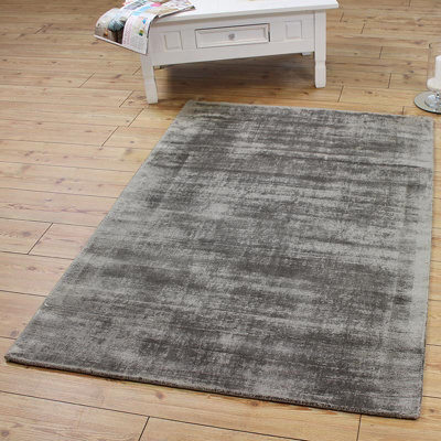 Grey Handmade , Luxurious , Modern , Plain Easy To Clean Viscose Rug For Living Room, Bedroom - 66 X 240 (Runner) - image 1