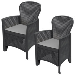 Urbn-Garden Urbngarden 86Cm Height 2 Anthracite Plastic Garden Arm Chair Cushioned Seat Furniture - thumbnail 2