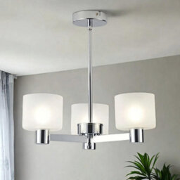 Harper Living 3 Lights Chandeliers Ceiling Light, Chrome Finish Semi Flush Ceiling Lamp With Frosted Glass Shades
