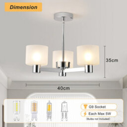 Harper Living 3 Lights Chandeliers Ceiling Light, Chrome Finish Semi Flush Ceiling Lamp With Frosted Glass Shades - thumbnail 7