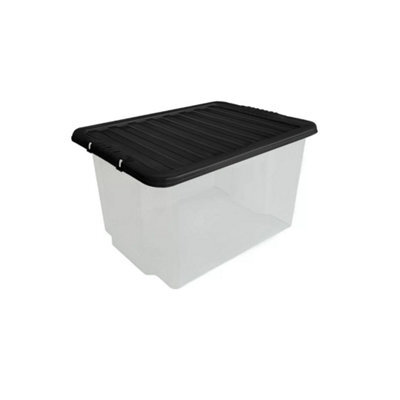 3X 24L Plastic Storage Boxes With Black Lids Clear Stackable Organizers For Home, Office & Garage Pack Of 3 - image 1