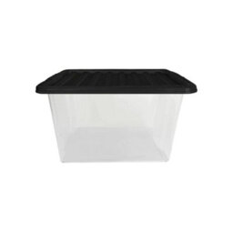 3X 24L Plastic Storage Boxes With Black Lids Clear Stackable Organizers For Home, Office & Garage Pack Of 3 - thumbnail 2