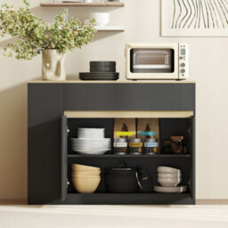 Homcom Kitchen Island, Storage Cabinet With 2 Drawers, 3 Open Shelves, Black - thumbnail 8