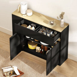 Homcom Kitchen Island, Storage Cabinet With 2 Drawers, 3 Open Shelves, Black - thumbnail 9