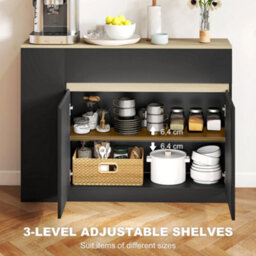 Homcom Kitchen Island, Storage Cabinet With 2 Drawers, 3 Open Shelves, Black - thumbnail 5