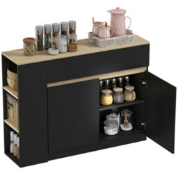 Homcom Kitchen Island, Storage Cabinet With 2 Drawers, 3 Open Shelves, Black - thumbnail 2