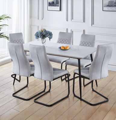 Hallowood Furniture Cullompton Large Rectangular Dining Table (160Cm) With 6 Light Grey Fabric High Back Chairs - image 1