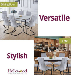 Hallowood Furniture Cullompton Large Rectangular Dining Table (160Cm) With 6 Light Grey Fabric High Back Chairs - thumbnail 6