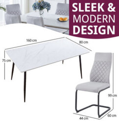 Hallowood Furniture Cullompton Large Rectangular Dining Table (160Cm) With 6 Light Grey Fabric High Back Chairs - thumbnail 3