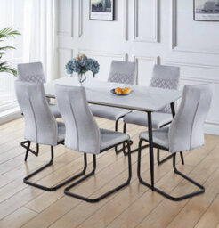 Hallowood Furniture Cullompton Large Rectangular Dining Table (160Cm) With 6 Light Grey Fabric High Back Chairs