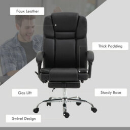 Vinsetto Massage Office Chair, Pu Leather High Back Recliner, Black - thumbnail 7
