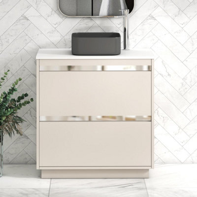 Royal Bathrooms Orion 800mm Warm Taupe Floor Standing Plain White Countertop Vanity Unit 2 Drawer With Art Square Basin & Chrome Accent Trim - image 1