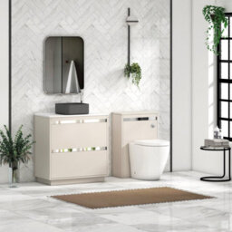 Royal Bathrooms Orion 800mm Warm Taupe Floor Standing Plain White Countertop Vanity Unit 2 Drawer With Art Square Basin & Chrome Accent Trim - thumbnail 3
