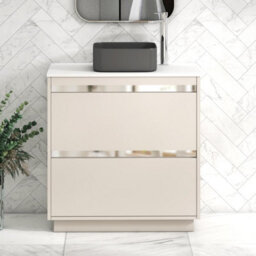 Royal Bathrooms Orion 800mm Warm Taupe Floor Standing Plain White Countertop Vanity Unit 2 Drawer With Art Square Basin & Chrome Accent Trim - thumbnail 2