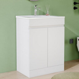AVER-GROWTH 600mm Vanity Unit With Basin High Gloss White Ceramic Sink Floor Standing Bathroom Storage Cabinet Soft Close Hinges 2 Doors