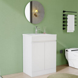 AVER-GROWTH 600mm Vanity Unit With Basin High Gloss White Ceramic Sink Floor Standing Bathroom Storage Cabinet Soft Close Hinges 2 Doors - thumbnail 2