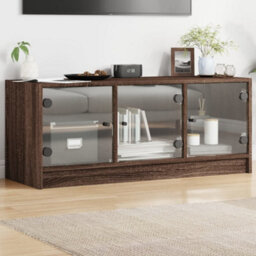 Berkfield Tv Cabinet With Glass Doors Brown Oak 102X37X42 Cm