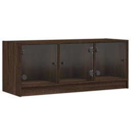 Berkfield Tv Cabinet With Glass Doors Brown Oak 102X37X42 Cm - thumbnail 2