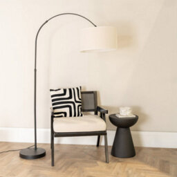 Valuelights Louis Black Metal Arched Floor Lamp With Linen White Trim Drum Shade And Led Bulb - thumbnail 3