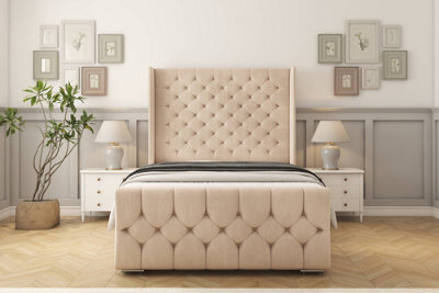 "Sloomy Luthor Sand Naples Bed Frame With Mattress With 50""  Upholstered Wingback Headboard 5' King" - image 1