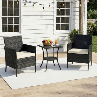 Breeins 2 Seat Rattan Garden Table & Chair 3-Piece Pe Rattan Garden Furniture Bistro Set, Black - image 1