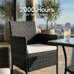 Breeins 2 Seat Rattan Garden Table & Chair 3-Piece Pe Rattan Garden Furniture Bistro Set, Black - thumbnail 3