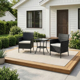Breeins 2 Seat Rattan Garden Table & Chair 3-Piece Pe Rattan Garden Furniture Bistro Set, Black - thumbnail 2
