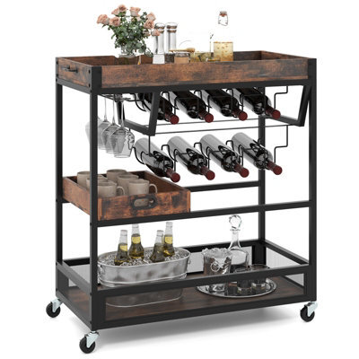 Costway Kitchen Serving Cart 3-Tier Storage Trolley With Removable Tray-Brown - image 1