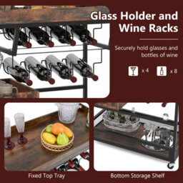 Costway Kitchen Serving Cart 3-Tier Storage Trolley With Removable Tray-Brown - thumbnail 9