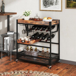 Costway Kitchen Serving Cart 3-Tier Storage Trolley With Removable Tray-Brown - thumbnail 8
