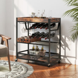 Costway Kitchen Serving Cart 3-Tier Storage Trolley With Removable Tray-Brown - thumbnail 3