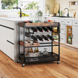 Costway Kitchen Serving Cart 3-Tier Storage Trolley With Removable Tray-Brown - thumbnail 7