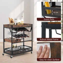 Costway Kitchen Serving Cart 3-Tier Storage Trolley With Removable Tray-Brown - thumbnail 6
