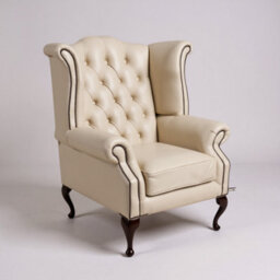 Chesterfield 2 X Chairs Ivory Leather Chairs Offer In Queen Anne Style - thumbnail 2