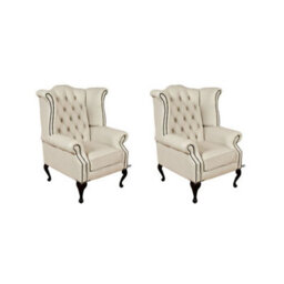 Chesterfield 2 X Chairs Ivory Leather Chairs Offer In Queen Anne Style