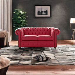 Chesterfield 2 Seater Shelly Velvet Red Leather Sofa Settee Bespoke In Classic Style - thumbnail 3