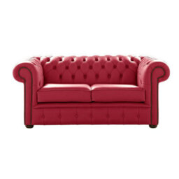 Chesterfield 2 Seater Shelly Velvet Red Leather Sofa Settee Bespoke In Classic Style - thumbnail 1