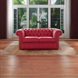 Chesterfield 2 Seater Shelly Velvet Red Leather Sofa Settee Bespoke In Classic Style - thumbnail 2