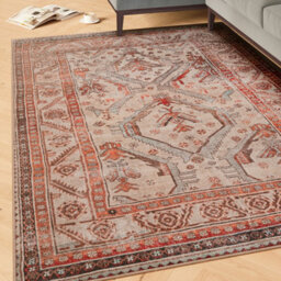 Loomed Neutral Terracotta Beige Vintage Distressed Washable Long Runner Rug 60Cm X 240Cm - thumbnail 1