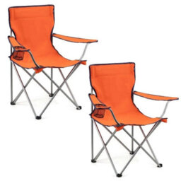 2 X Camping Chair Folding Adult Orange Seat Fishing Deck Beach Garden & Case
