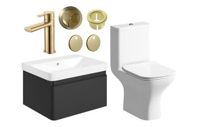 Aquarius Sophie 605mm Vanity Unit Matt Black Wc Set With Brushed Brass Finishes - image 1