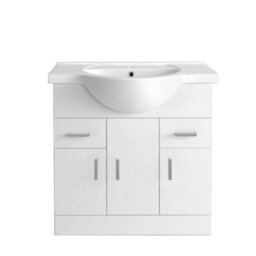 Rinse Bathrooms Gloss White Painted Bathroom Basin Sink Vanity Unit Cabinet Soft Close Door Hinges Floor Standing 850mm - thumbnail 3