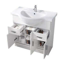 Rinse Bathrooms Gloss White Painted Bathroom Basin Sink Vanity Unit Cabinet Soft Close Door Hinges Floor Standing 850mm - thumbnail 5