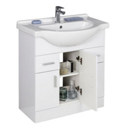 Rinse Bathrooms Gloss White Painted Bathroom Basin Sink Vanity Unit Cabinet Soft Close Door Hinges Floor Standing 850mm - thumbnail 4